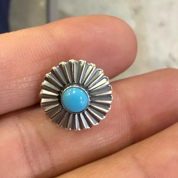 Sterling Silver & Turquoise Navajo Concho Stud Earrings - Picture 4 of 5